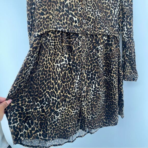 Zara Z1975 Leopard Print Babydoll Dress Women’s Small Button Front Long Sleeve - Picture 8 of 13